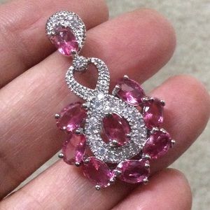 Sterling Silver pink Ruby/Topaz Pendant on .925 18” Chain New